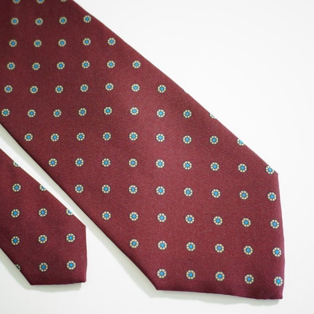 Van Heusen 417 Red‎ Blue Floral Geometric Print Short Silk Tie